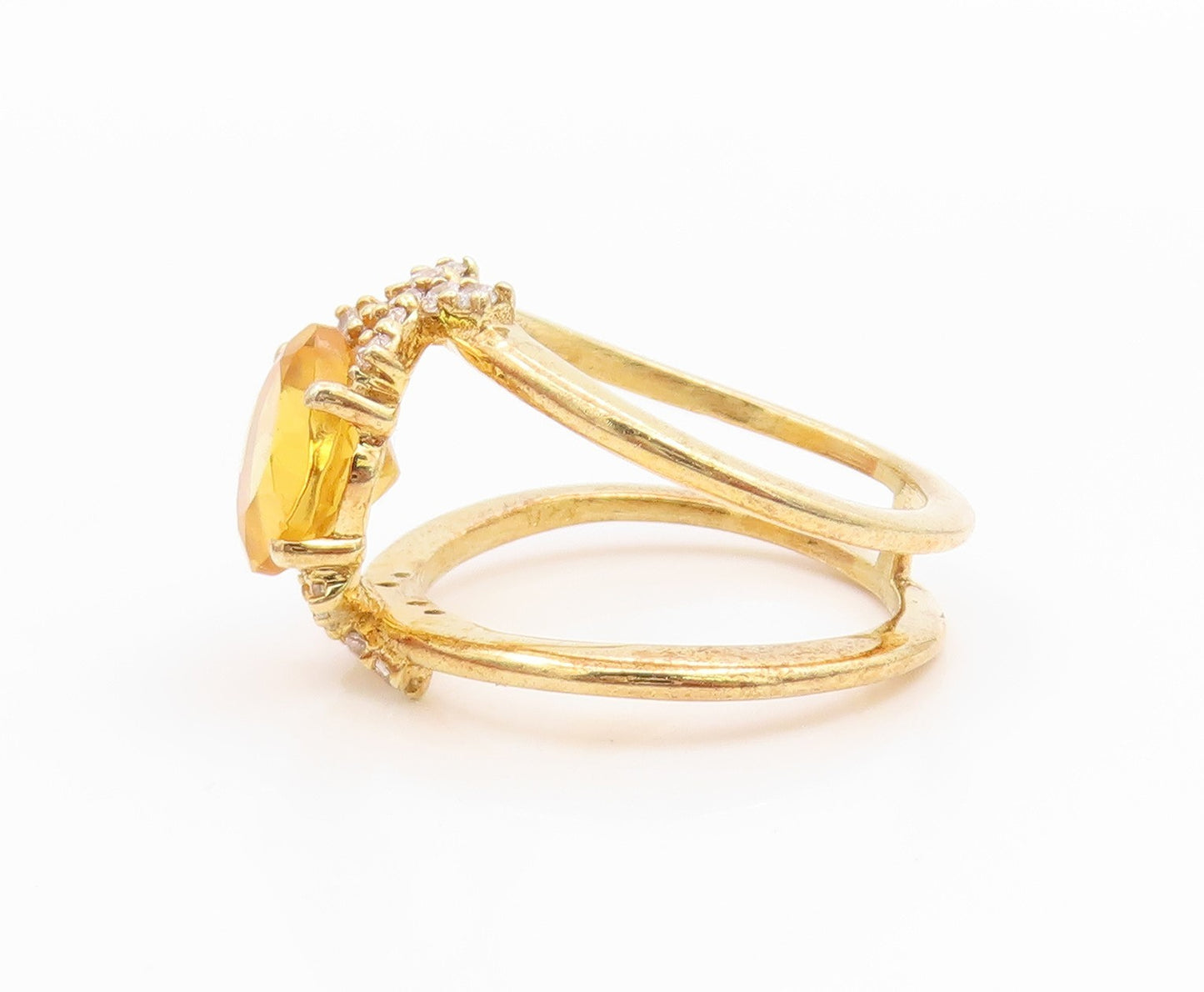 925 Sterling Silver Vintage Ring Gold Plated Citrine & CZ Band  Sz 6.5  RG35517
