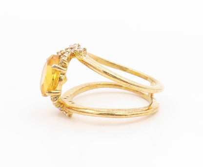 925 Sterling Silver Vintage Ring Gold Plated Citrine & CZ Band  Sz 6.5  RG35517
