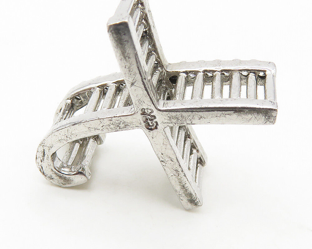 925 Sterling Silver  Shiny White Topaz Letter X Initial Drop Pendant  PT14518