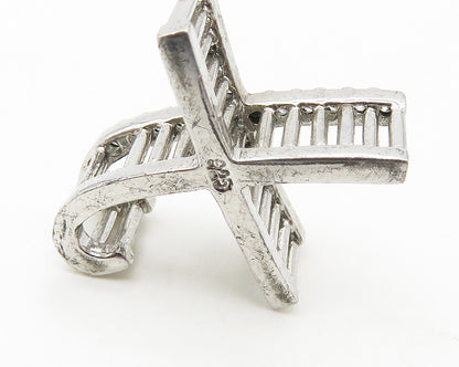 925 Sterling Silver  Shiny White Topaz Letter X Initial Drop Pendant  PT14518