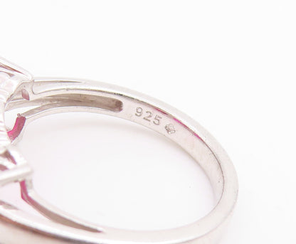 925 Sterling Silver Vintage Ring Three Stone Pink CZ Statement Band Sz 7 RG33852