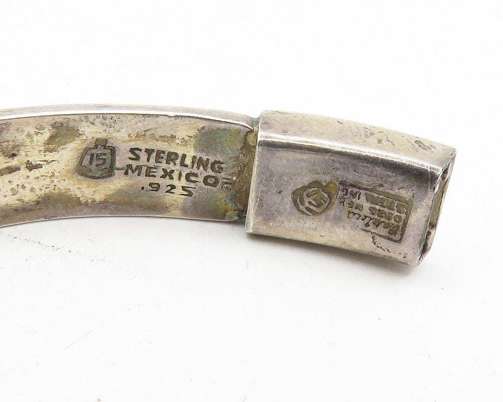 MEXICO 925 Silver  Vintage Enamel Detail Curved Bar Chain Bracelet  BT7524