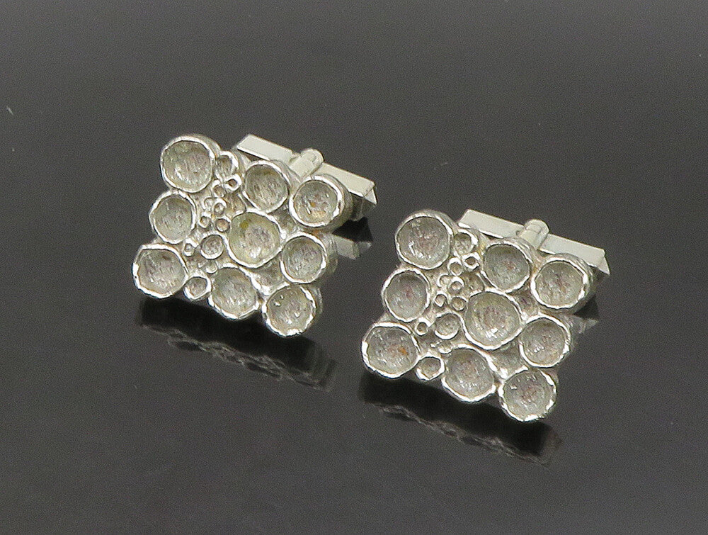 925 Sterling Silver  Vintage EUROPEAN Circle Pattern Square Cufflinks  TR3267