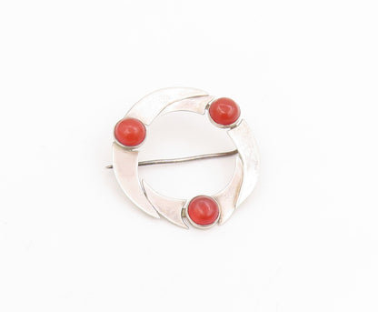 925 Sterling Silver Vintage Brooch Pin Cabochon Carnelian Celtic Knot  BP12206