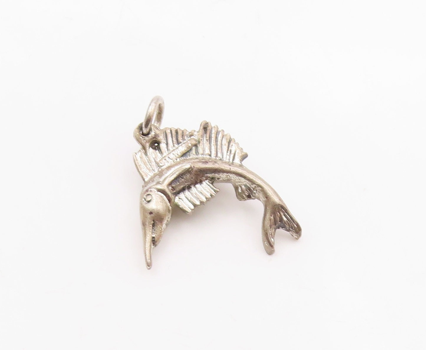 925 Sterling Silver  Vintage Sculpted Sailfish Charm Pendant  PT20905