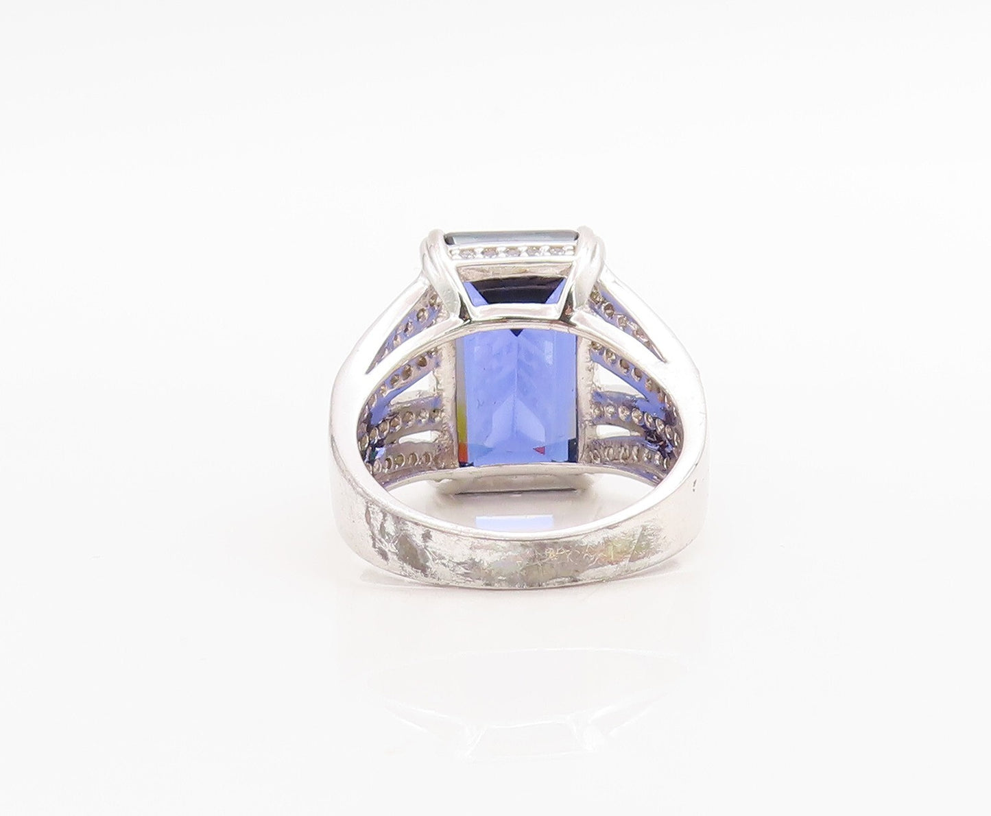 925 Sterling Silver Vintage Ring Rectangle Sapphire Cutout CZ Band Sz 7  RG30556