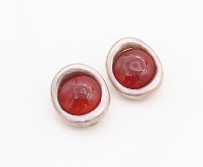925 Sterling Silver Vintage Earrings BAT AMI ISRAEL Designer Carnelian  EG13228