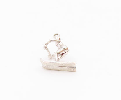 925 Sterling Silver  Vintage Shiny Petite Water Skiing Figure Pendant  PT6256