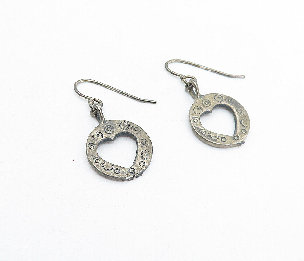 SOUTHWESTERN 925 Sterling Silver Vintage Love Heart Dangle Earrings EG2327