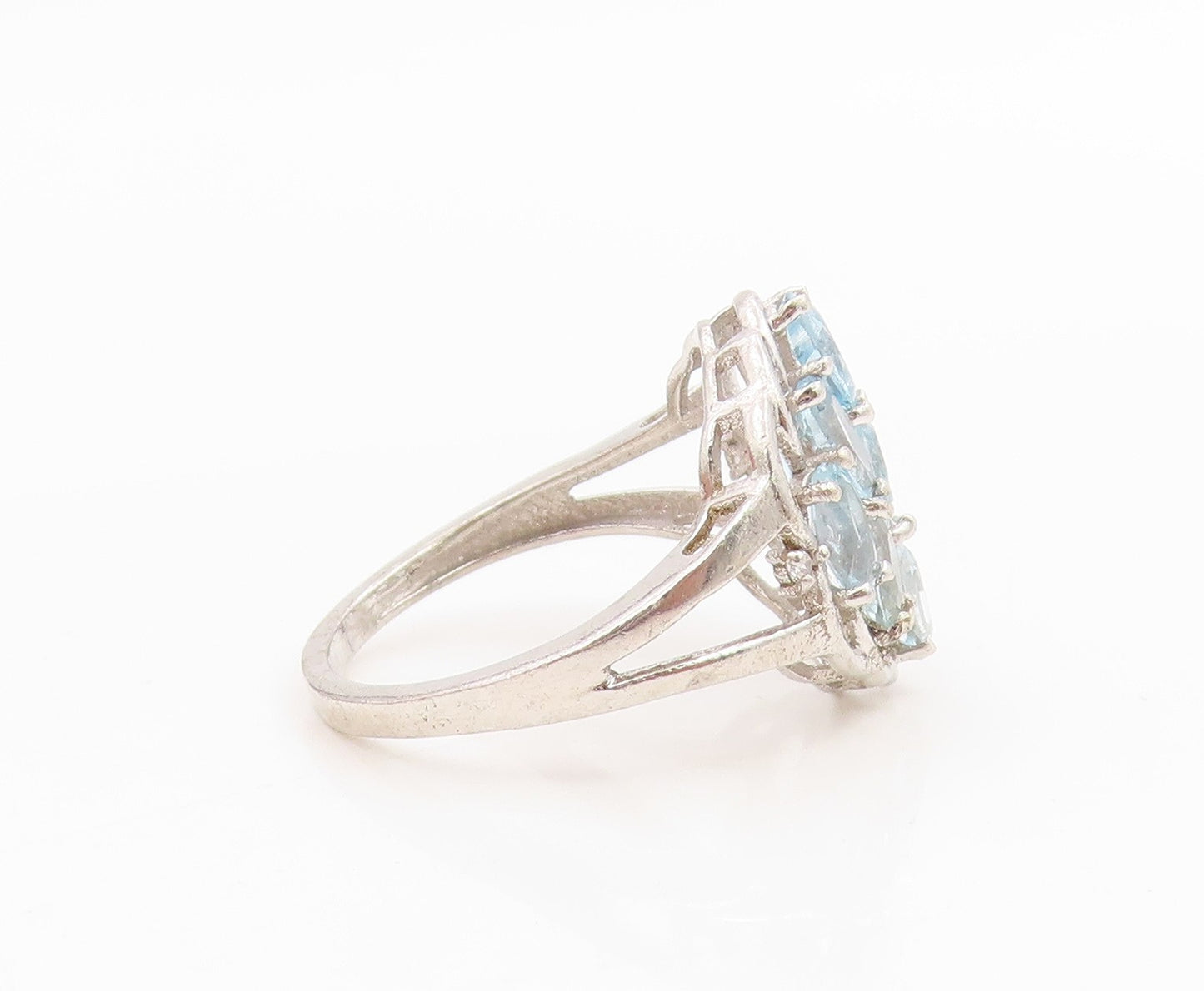 925 Sterling Silver Vintage Ring Oval Cut Blue Topaz Cluster Band  Sz 7  RG36180