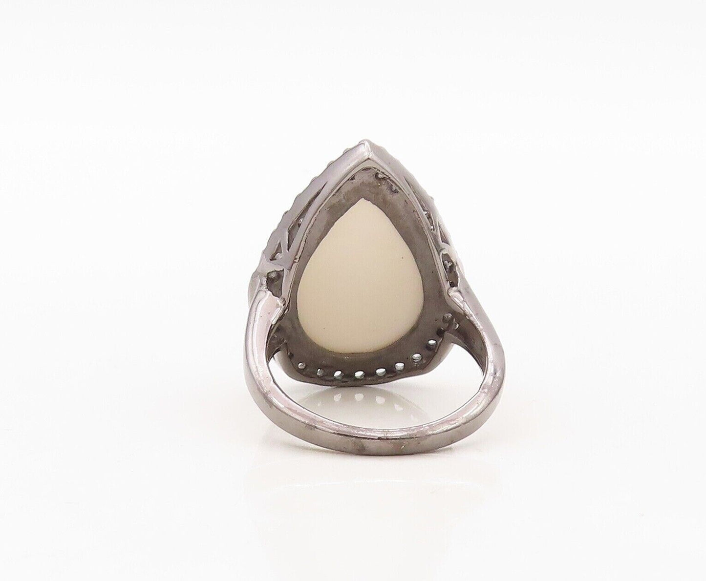 925 Sterling Silver Vintage Ring Drop Shape Gemstone Halo Topaz  Sz 7.5  RG30375