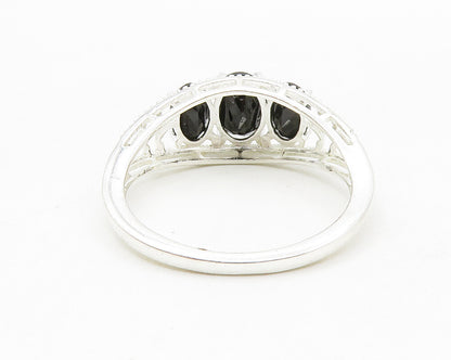 925 Sterling Silver  Prong Set Sapphire 3 Stone Shiny Band Ring Sz 8  RG13994