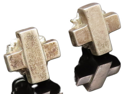 14K GOLD & 925 Silver  Vintage Fashion Minimalist X Stud Earrings  EG11968