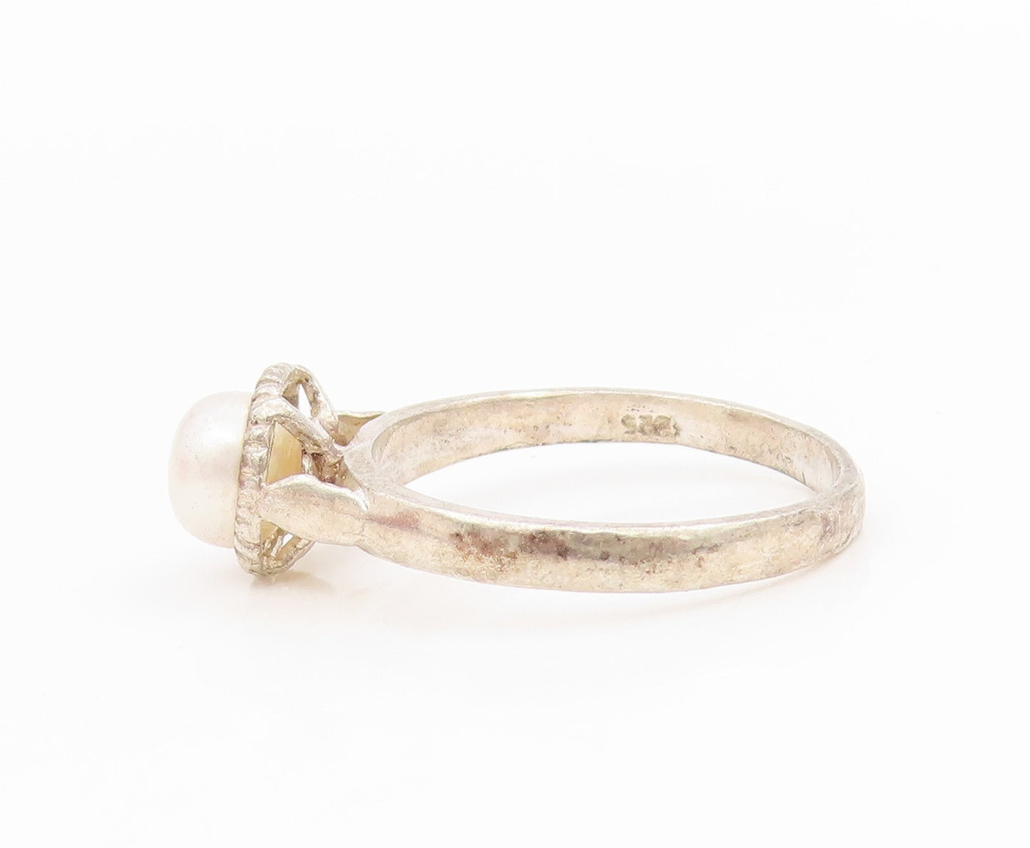925 Sterling Silver Vintage Ring Elegant Pearl Solitaire Band  Sz 6.5  RG34593