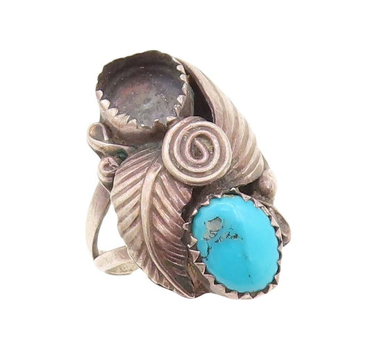 925 Sterling Silver Vintage Ring NAVAJO ZUNI Floral Turquoise  Sz 7  RG31409