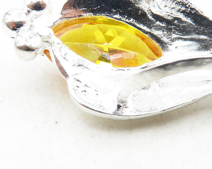 925 Sterling Silver  Marquise Cut Citrine Crossed Ribbon Slide Pendant  PT7209