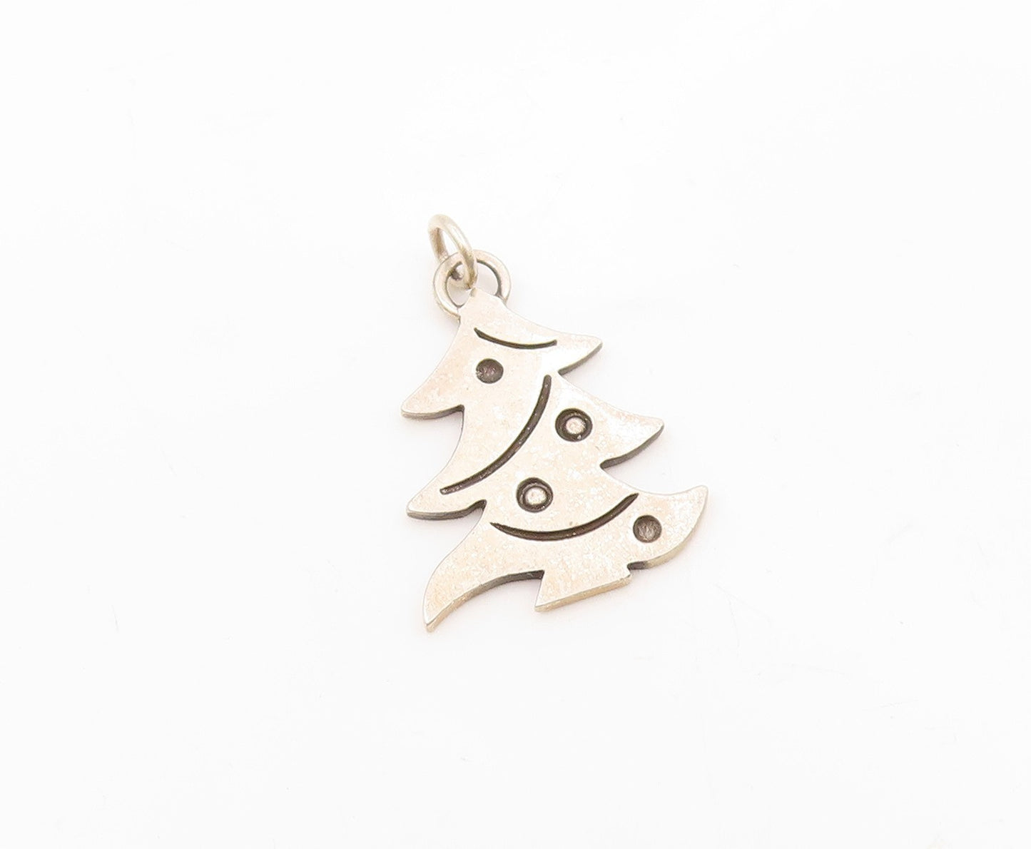925 Sterling Silver  Vintage Shiny Etched Christmas Tree Pendant  PT20145