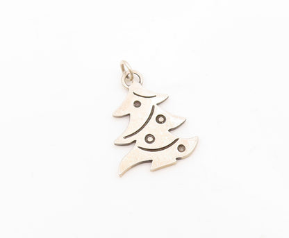 925 Sterling Silver  Vintage Shiny Etched Christmas Tree Pendant  PT20145