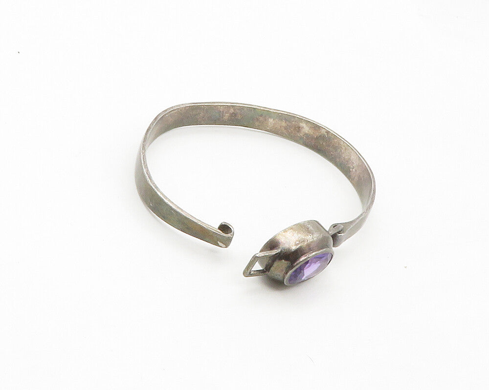 BOMA 925 Sterling Silver  Vintage Amethyst Smooth Hook Bangle Bracelet  BT6736