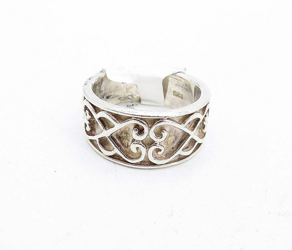 925 Sterling Silver  Vintage Infinity Love Heart Pattern Band Ring Sz 8 RG4562