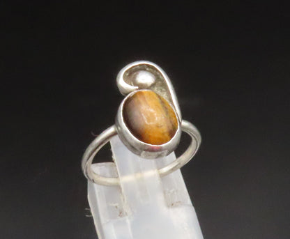 925 Sterling Silver  Vintage Tiger's Eye Bead Swirl Ring Sz 6.5  RG25216