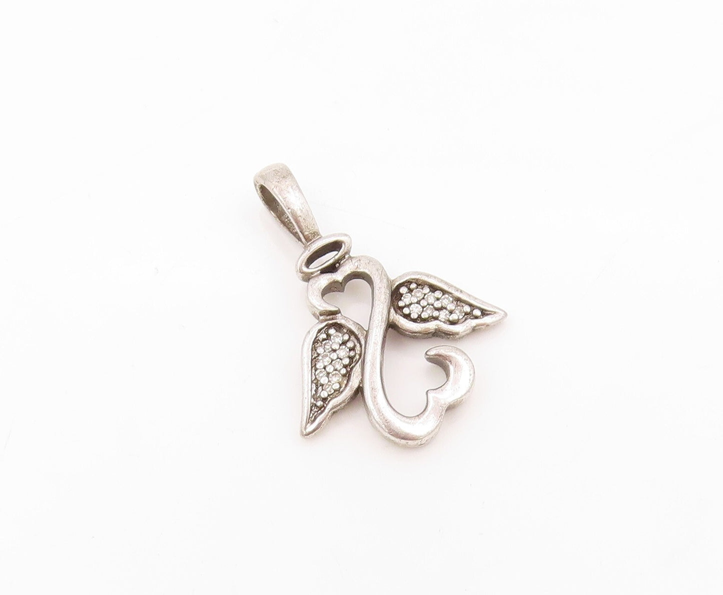 925 Sterling Silver Vintage Pendant Diamonds Wings Cutout Infinity Heart PT23903