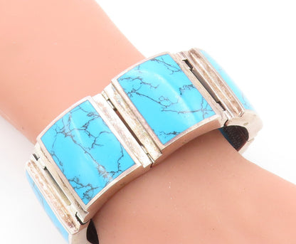 925 Sterling Silver  Vintage Turquoise Square Hinge Chain Bracelet  BT2240