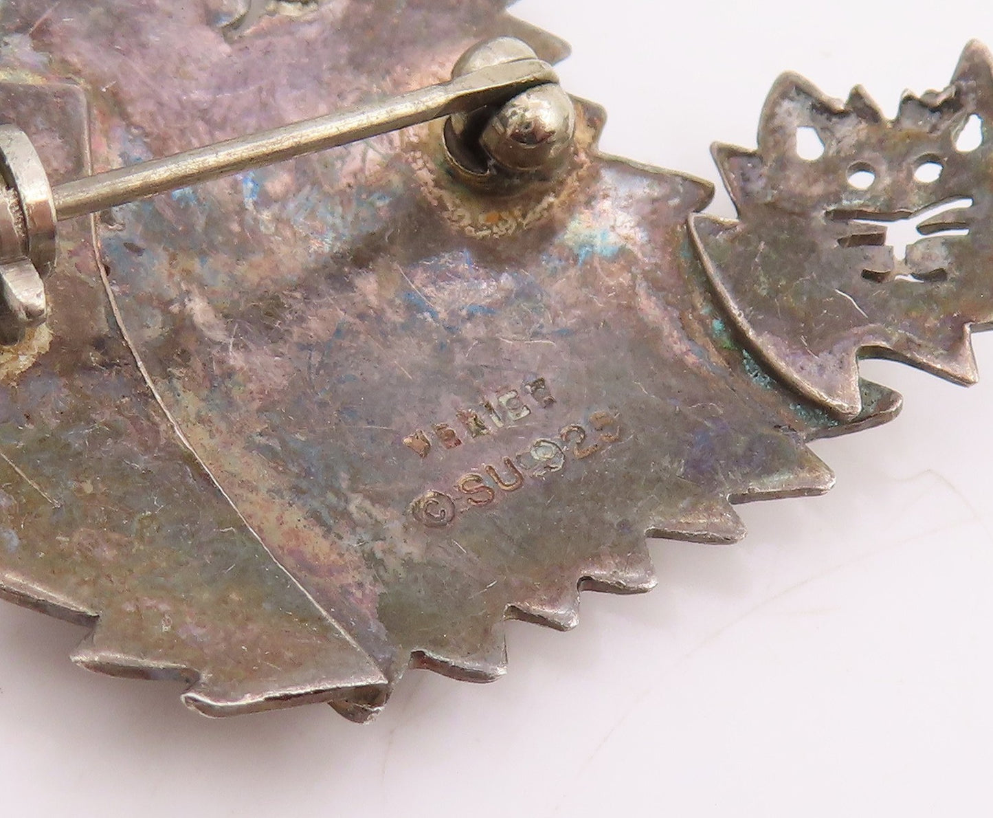 925 Sterling Silver Vintage Brooch Pin Modernist Cat With Jagged Edges  BP12320
