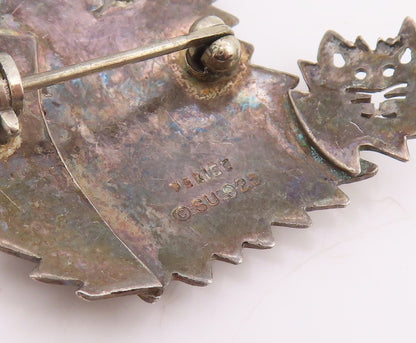 925 Sterling Silver Vintage Brooch Pin Modernist Cat With Jagged Edges  BP12320