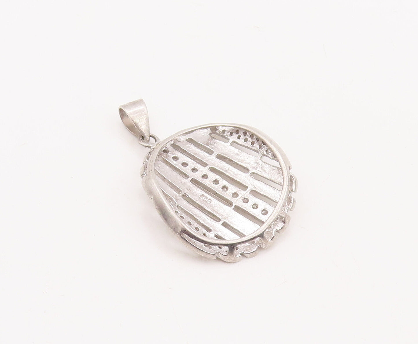 925 Sterling Silver Vintage Pendant Designer Cutout CZ Fence Effect  PT23150