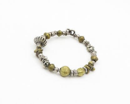 925 Sterling Silver  Vintage Two Tone Beaded Pattern Bangle Bracelet  BT7866