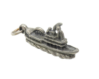 925 Sterling Silver  Vintage Dark Tone Ferry Boat Motif Drop Pendant  PT9078