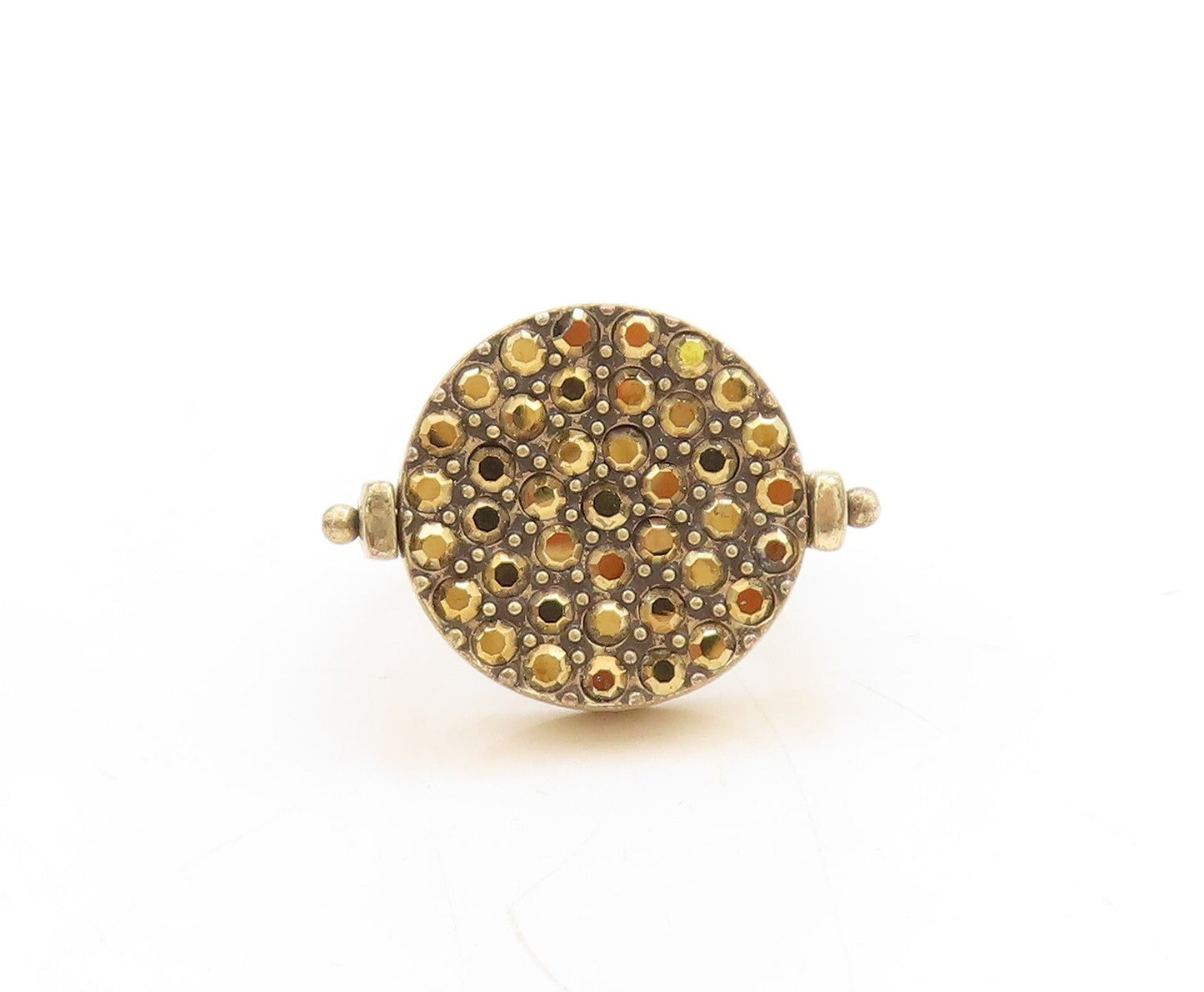 925 Sterling Silver Vintage Ring Gold Plated Double Sided Gemstone Sz 8  RG31256