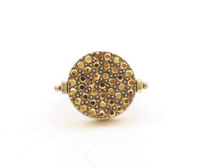 925 Sterling Silver Vintage Ring Gold Plated Double Sided Gemstone Sz 8  RG31256
