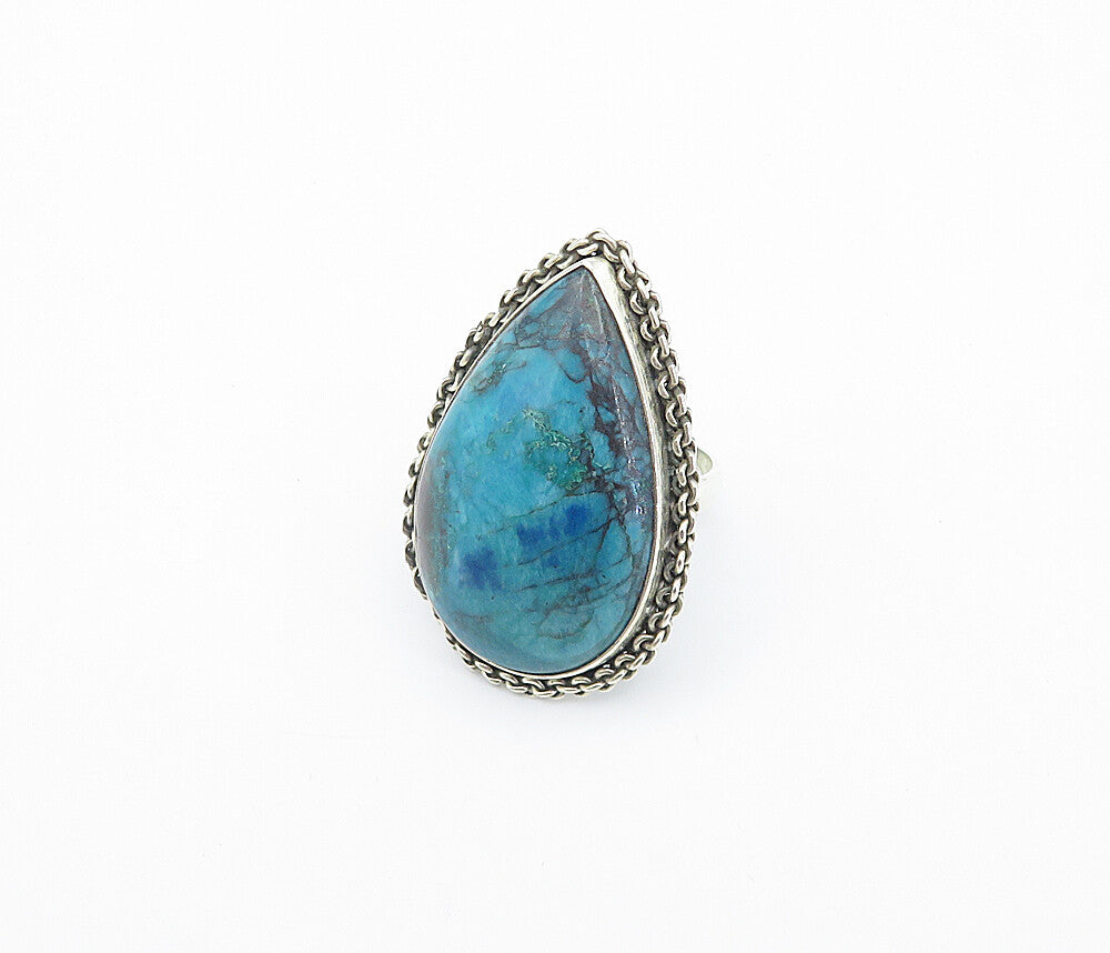 925 Sterling Silver  Cabochon Turquoise Pear Shape Cocktail Ring Sz 6  RG8530