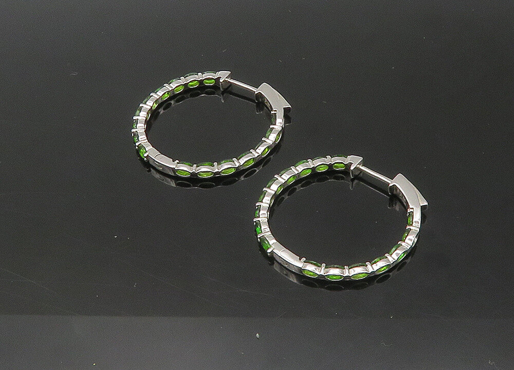 925 Sterling Silver  Vintage Prong Set Peridot Shiny Hoop Earrings  EG10929