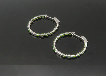 925 Sterling Silver  Vintage Prong Set Peridot Shiny Hoop Earrings  EG10929