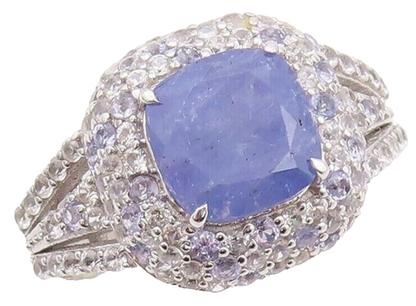 925 Sterling Silver Vintage Ring Square Tanzanite & Topaz Inlay Sz 7.5  RG30056