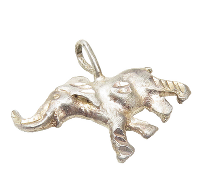 925 Sterling Silver  Vintage Petite Diamond Cut Elephant Drop Pendant  PT7548