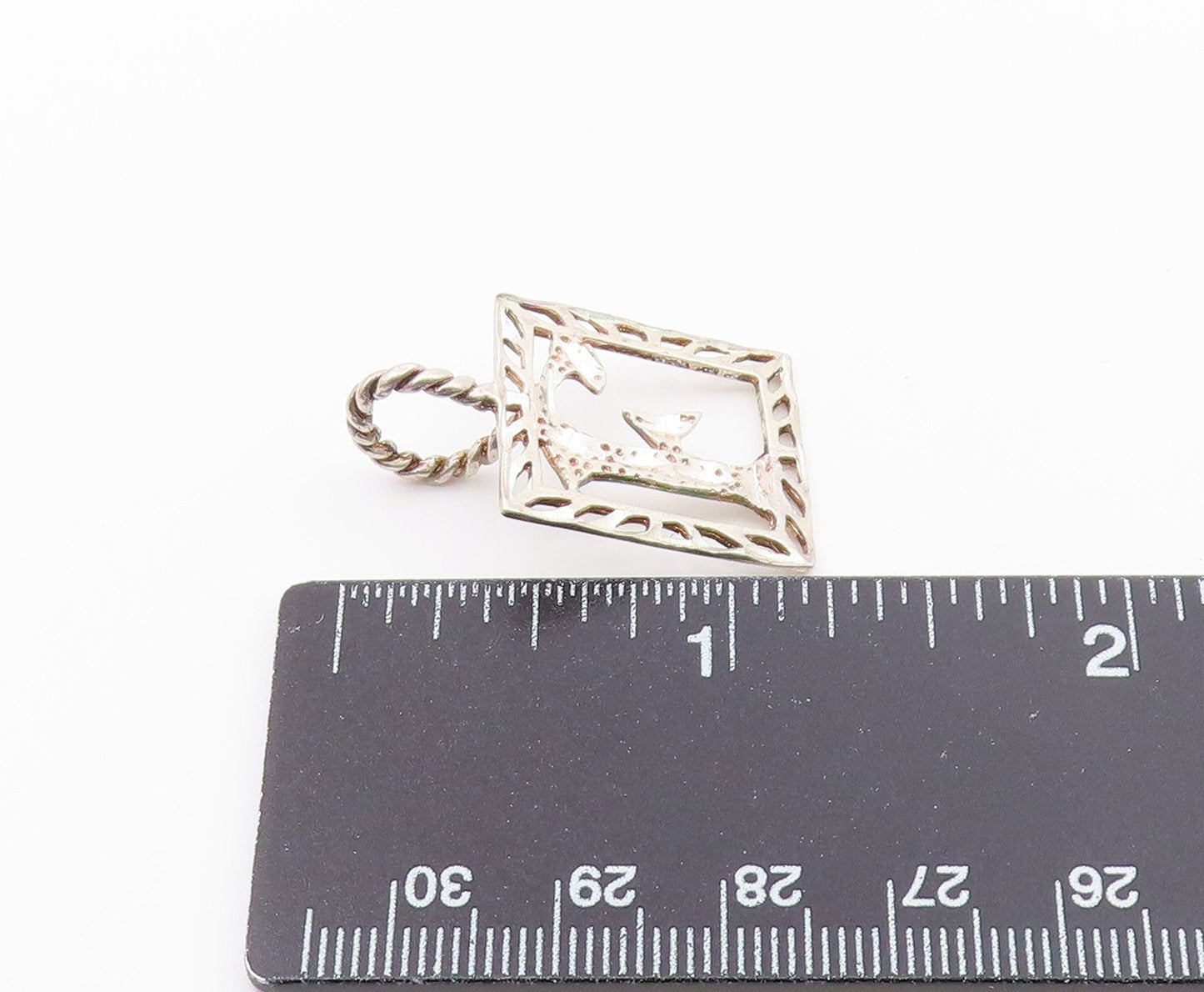 925 Sterling Silver  Vintage Diamond Cut Square F Initial Pendant  PT18328