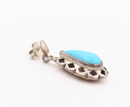 925 Sterling Silver Vintage Earrings MEXICO Cabochon Drop Shape Larimar  EG13477