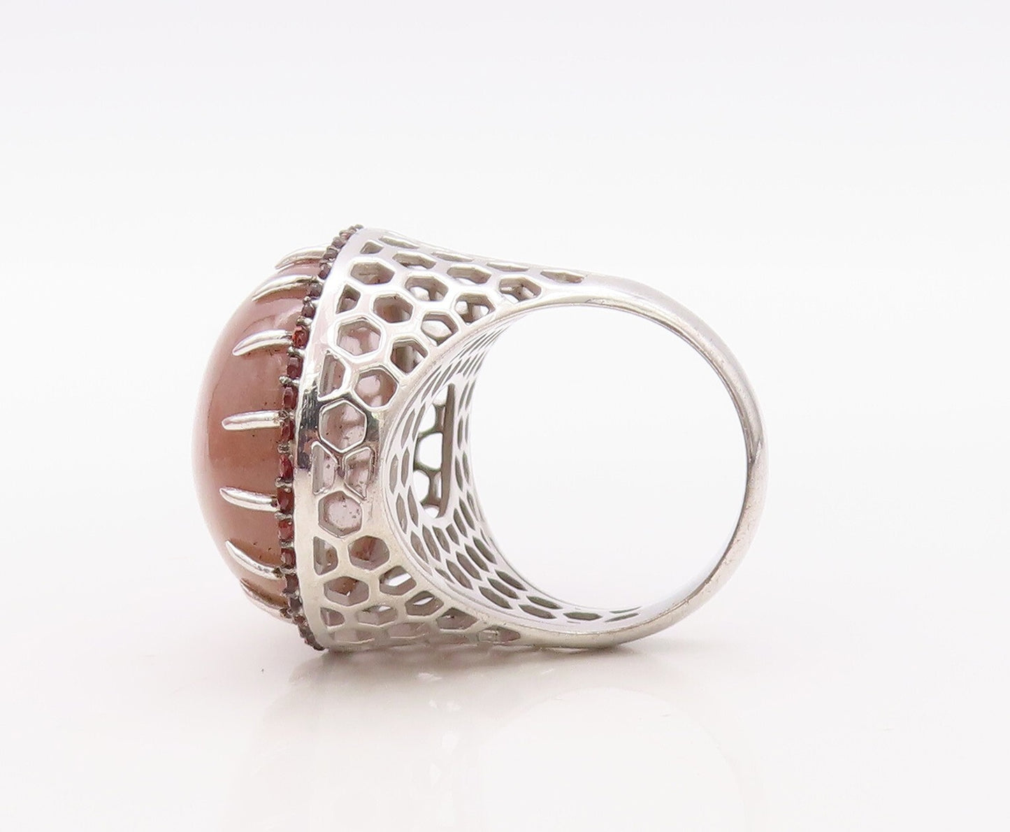 925 Sterling Silver Vintage Ring Large Cabochon Gemstone Halo CZ  Sz 7  RG30828