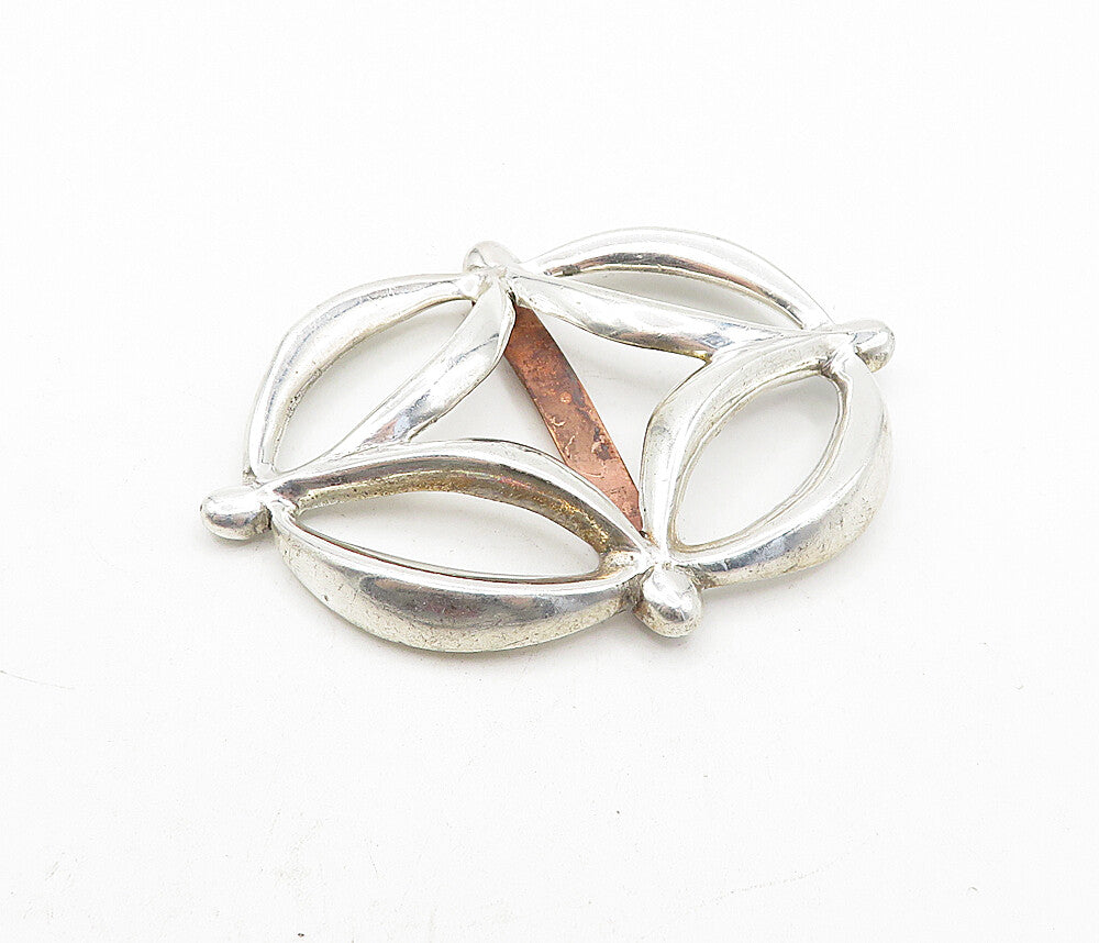 NAVAJO 925 Sterling Silver  Vintage Antique Shiny Two Tone Belt Buckle  TR1147