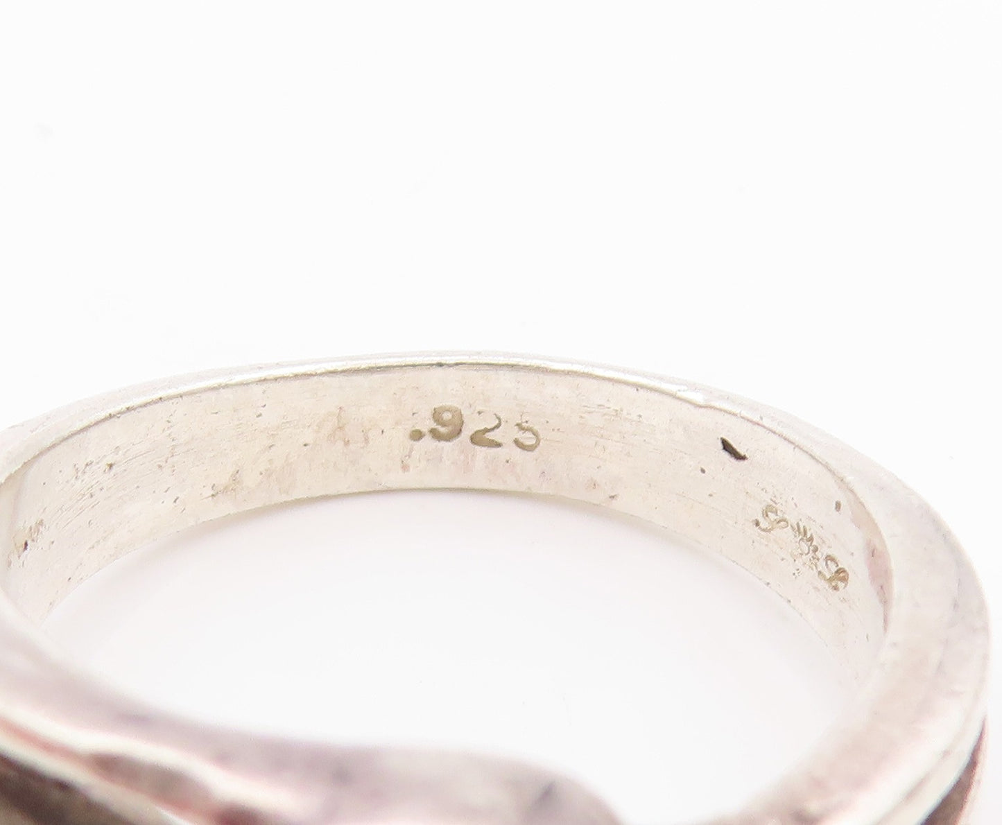 925 Sterling Silver Vintage Ring Cabochon Larimar Cutout Band  Sz 8.5  RG32588
