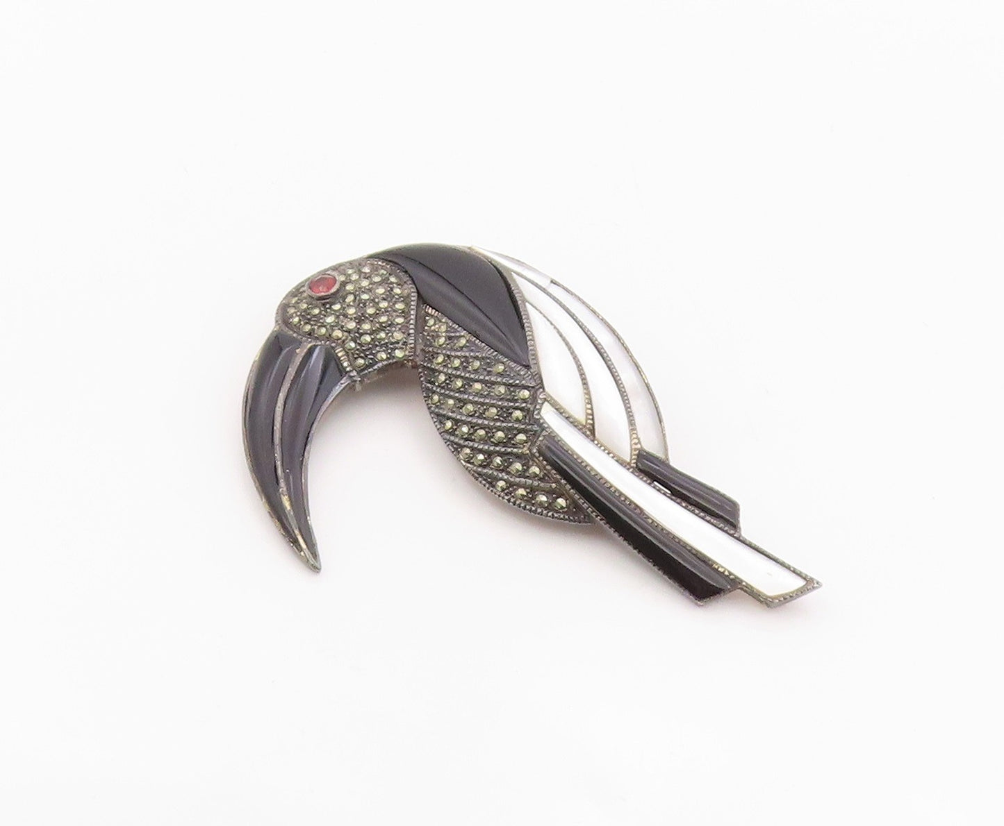 925 Sterling Silver Vintage Brooch Pin Multi Gemstone Inlay Toucan Bird  BP12571