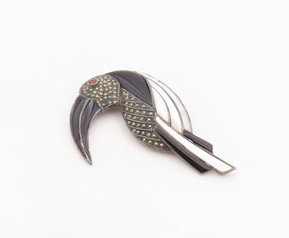 925 Sterling Silver Vintage Brooch Pin Multi Gemstone Inlay Toucan Bird  BP12571