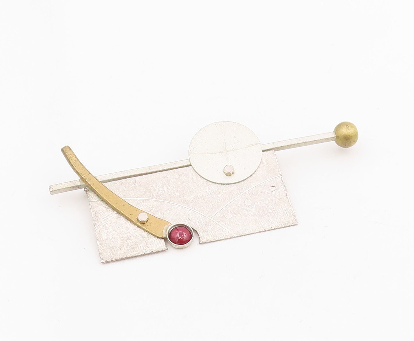 925 Sterling Silver Vintage Brooch Carnelian Modernist Geometric Pin  BP12095