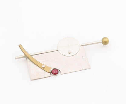 925 Sterling Silver Vintage Brooch Carnelian Modernist Geometric Pin  BP12095