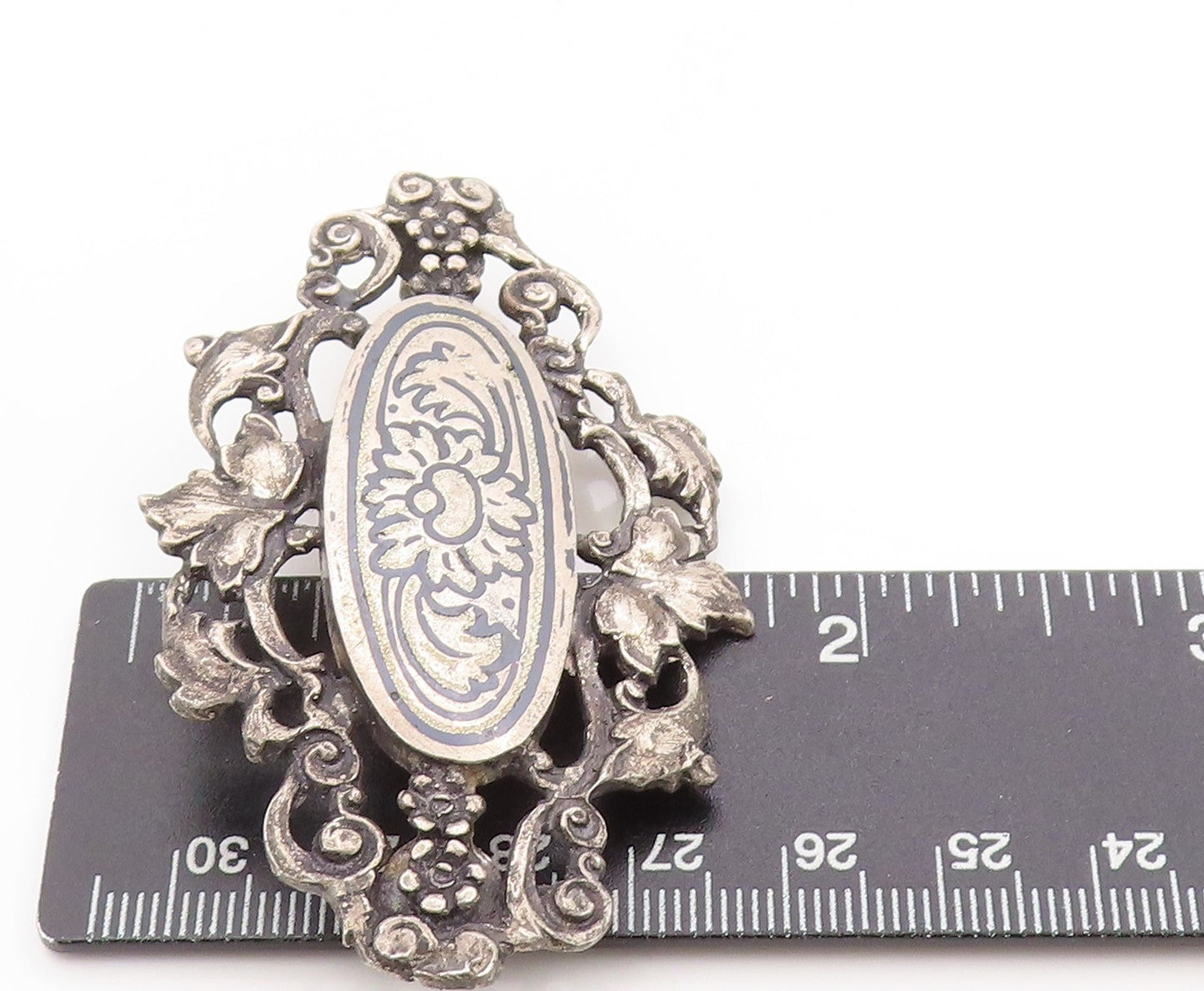 925 Sterling Silver Vintage Brooch Engraved Ornate Rose Floral Blossom  BP11893