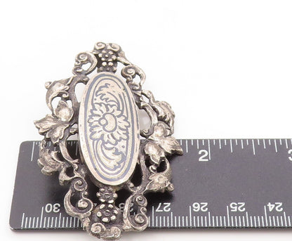 925 Sterling Silver Vintage Brooch Engraved Ornate Rose Floral Blossom  BP11893